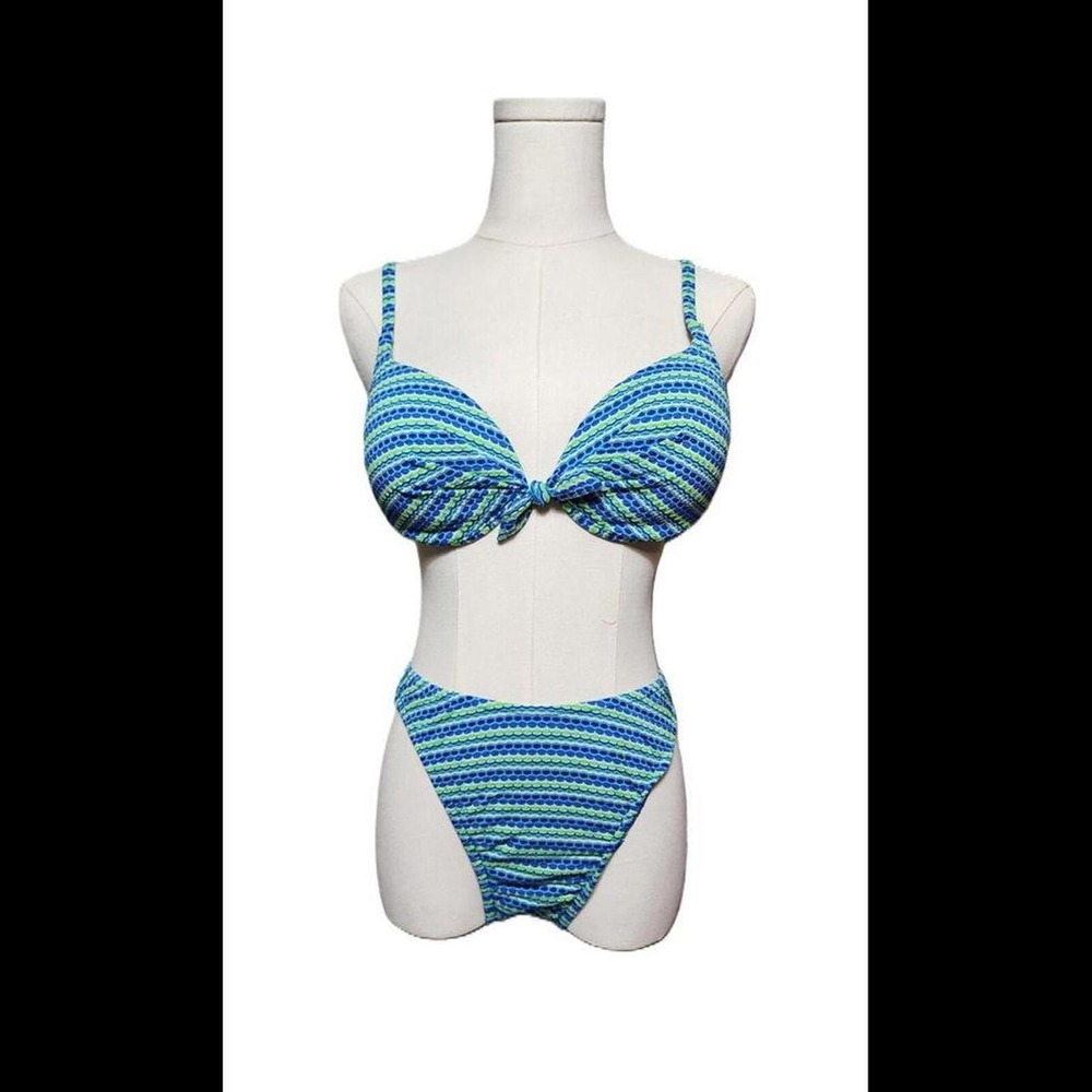 Sizzle Beach Vintage Blue Green Geometric Bikini Set High Cut 9/10 Made in USA